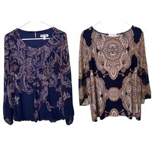2 Dressbarn Womens XL Navy Paisley Print  Tops Set Of 2 3/4